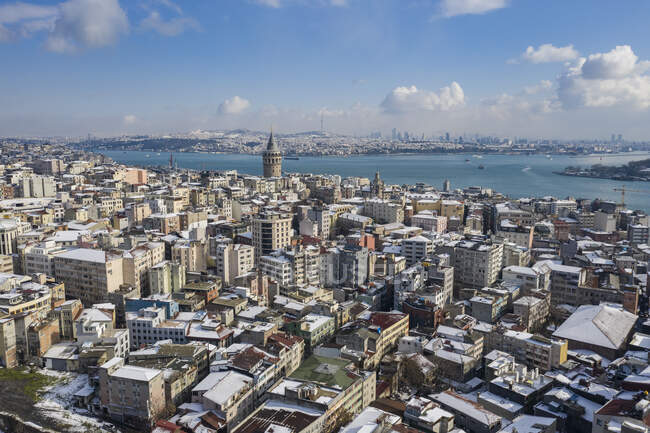 Turkey, Istanbul, Aerial view of waterfront district in Winter — Stock Photo