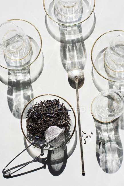 Vue aérienne des accessoires de thé — Photo de stock
