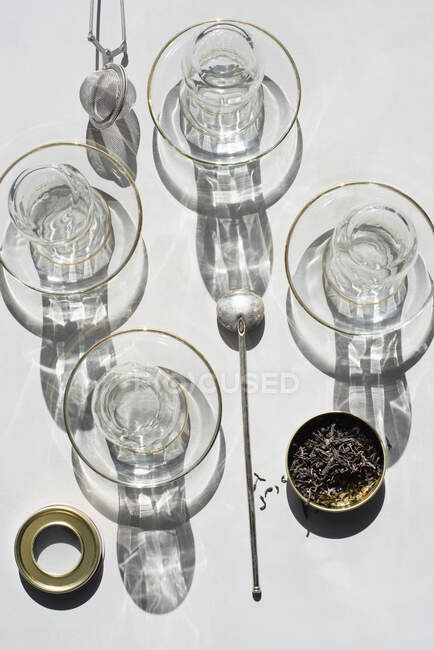 Vue aérienne des accessoires de thé — Photo de stock
