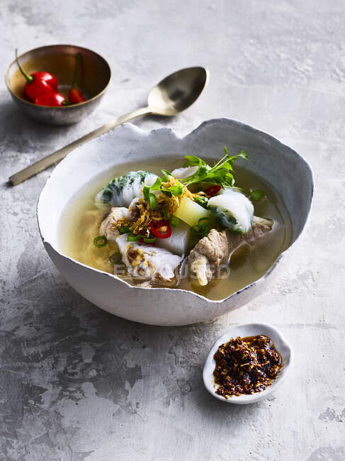 Guay Tiew Parrk Mho noodle soup — стокове фото