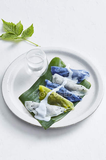 Красочные тайские пельмени Кхао Криаб Пак Мохон на тарелке — стоковое фото