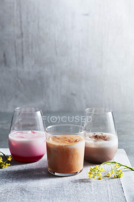 Studio shot of colorful cocktails, Chanom, Thai milk tea — Stock Photo