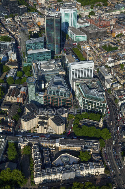 UK, London, Aerial view of buildings and Euston Road — Stock Photo