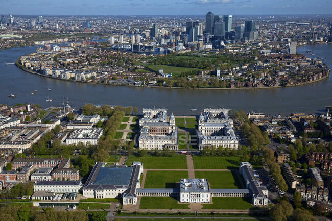Reino Unido, Londres, Vista aérea de Greenwich e Isla de Perros - foto de stock