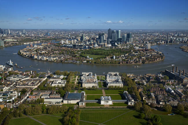 UK, London, Aerial view of Greenwich and Isle of Dogs — Stock Photo