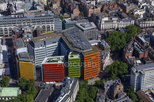 UK, London, Aerial view of Renzo Pianos Central Saint Giles buildings — Stock Photo