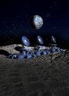 Conceptual digital artwork of array of satellites on Moon surface. — Stock Photo