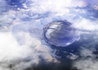 Konzeptuelles digitales Kunstwerk außerirdischen Handwerks in Wolken. — Stockfoto