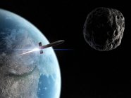 Misil de defensa de asteroides lanzado en asteroide - foto de stock