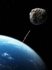 Missile di difesa asteroide lanciato contro l'asteroide — Foto stock