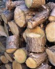 Holzstapel aus gehäckselten Baumstämmen, vollständiger Rahmen. — Stockfoto