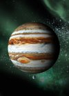 Júpiter y la Tierra a escala - foto de stock
