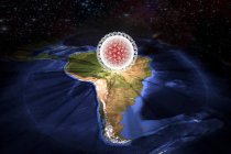 Zika virus superimposed on map of Brazil, digital illustration. — Stock Photo