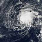 Immagine satellitare della tempesta tropicale Zeta sull'Oceano Atlantico . — Foto stock