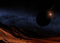 Mond umkreist einen saturenartigen Exoplaneten — Stockfoto