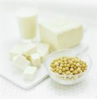 Soy beans on table with tofu. — Stock Photo