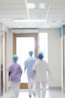 Personal médico caminando por el pasillo del hospital, vista trasera . - foto de stock