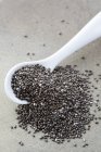 Mucchio di semi di chia in cucchiaio bianco . — Foto stock