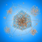 Кубик атома на синьому фоні, цифрова ілюстрація . — стокове фото