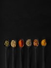 Dried spices in spoons, overhead view. — Stock Photo