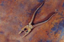 Old pliers on rusty background, close-up. — Stock Photo