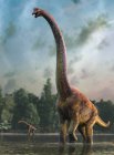 Illustration of giraffatitan dinosaur mother and infant. — Stock Photo