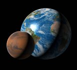 Digital artwork comparing size of Mars and Earth planets. — Stock Photo