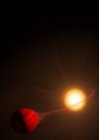 WASP-12b planète extrasolaire en orbite autour de l'étoile WASP-12, illustration numérique . — Photo de stock