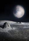 Ilustración de Plutón visto desde la superficie de la luna Caronte . - foto de stock