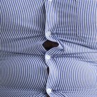 Overweight man wearing blue striped shirt with bulging buttons. — Stock Photo