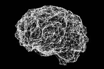 Illustration des Gehirns mit neuronalem Netzwerk auf schwarzem Hintergrund. — Stockfoto
