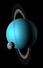 Ilustración digital comparando tamaño de la Tierra con planeta Urano . - foto de stock