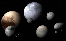 Dwarf planets and moons, digital illustration. — Stock Photo