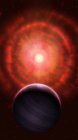 Illustration of red giant star shedding outer layers. — Stock Photo