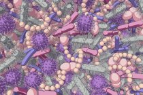 Konzeptionelle Darstellung menschlicher Mikrobiom-Mikroben, Vollbild. — Stockfoto