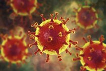 Middle East Respiratory Syndrome coronavirus particles, digital illustration. — Stock Photo