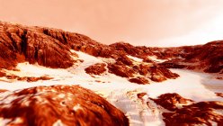 Скелястого пейзажу на сході сонця на Марсі, цифрова ілюстрація. — стокове фото