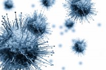 Ilustración digital de partículas de virus azules sobre fondo blanco
. - foto de stock
