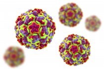 Colored rhinovirus particles, digital illustration. — Stock Photo