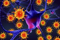 Illustrazione concettuale che mostra il virus infettare i neuroni del cervello . — Foto stock