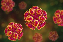 Particules rouges du virus de l'hépatite E avec couche protéique . — Photo de stock