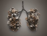 Fiori primaverili che rappresentano polmoni umani malsani, studio concettuale girato . — Foto stock