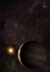 Illustration of exoplanet Wasp 39b and Wasp 39 star in distance. — Stock Photo