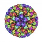 Ilustración digital de la partícula central del virus de la lengua azul con proteínas representadas por manchas de color . - foto de stock