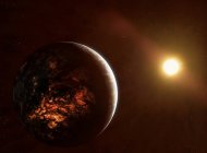 Illustration des Exoplaneten 55 cancri e, der 55 cancri einen Stern umkreist. — Stockfoto