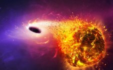 Illustration of black hole consuming planet in space. — Stock Photo