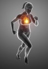 Laufende weibliche Silhouette mit Brustschmerzen, digitale Illustration. — Stockfoto