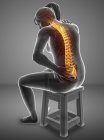 Сидя на стуле женский силуэт с болью в спине, цифровая иллюстрация . — стоковое фото