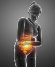 Silueta femenina con dolor abdominal, ilustración digital . - foto de stock
