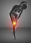 Flexión silueta femenina con dolor de rodilla, ilustración digital . - foto de stock